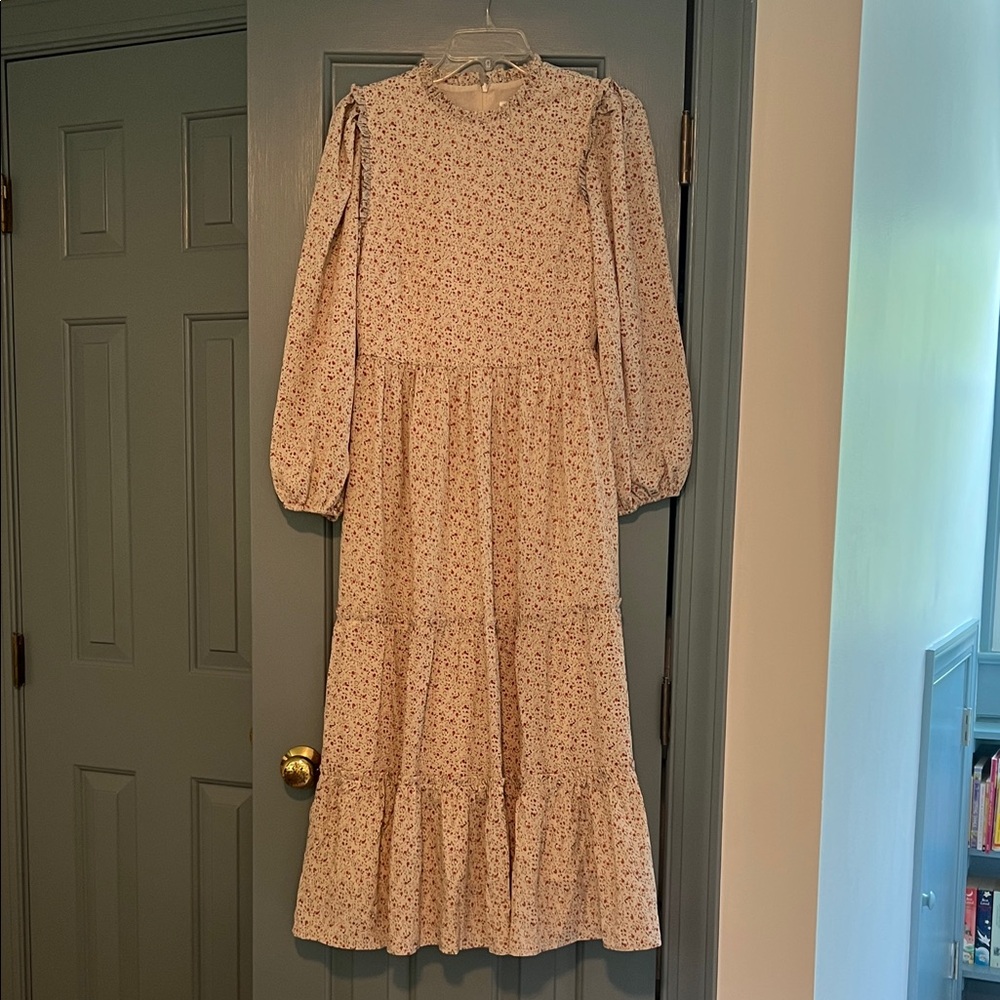 NWOT Cream Mock Neck Bishop Sleeve Dress